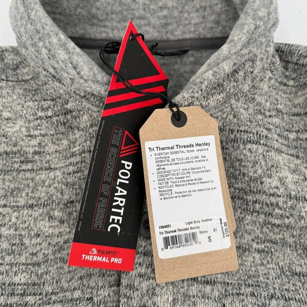 NWT prAna Mens Tri Thermal Threads Henley Top Pockets 3/4 Button Heather Gray